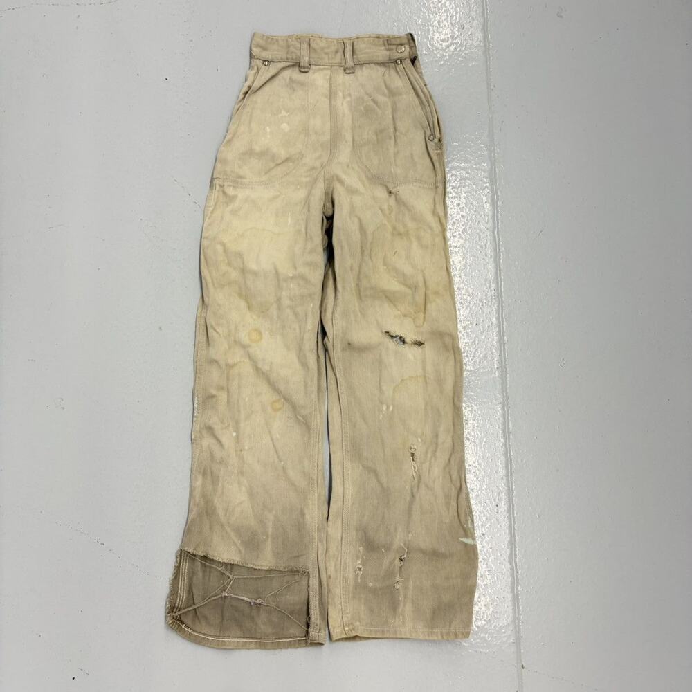 Vintage 50s Beige Canvas Cotton Workwear Side Zips 21x26